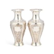 A LARGE PAIR OF CHINESE SILVER VASES LATE 19TH CENTURY