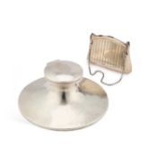 A LARGE GEORGE V SILVER CAPSTAN INKWELL