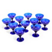 A COLLECTION OF BRISTOL BLUE GLASS SUNDAE DISHES