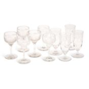 A GROUP OF TEN ETCHED DRINKING GLASSES