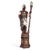 A POLYCHROME DECORATED BLACKAMOOR FIGURAL STANDARD LAMP 20TH CENTURY