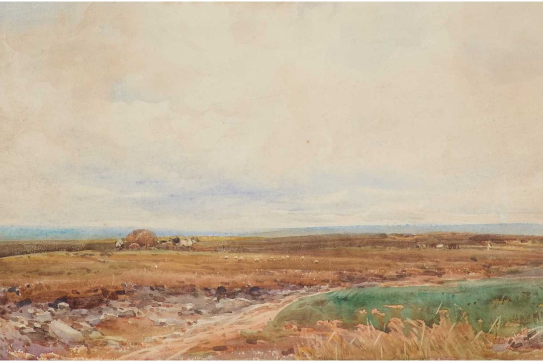 CLAUDE HAYS (1852-1922) MOOR LANDSCAPE WITH HAY CART - Image 1 of 2