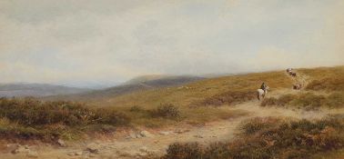 CHARLES HORWELL WOODMAN (1823-1888) LARGE MOORLAND LANDSCAPE WITH A DROVER ON HORSEBACK