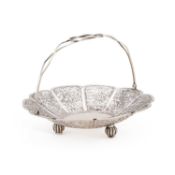 A CHINESE SILVER SWING-HANDLE CAKE BASKET