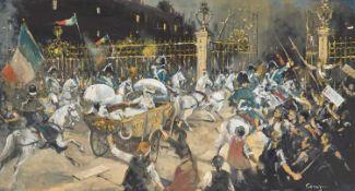 CAVAN CORRIGAN (20TH CENTURY) SIX LARGE BATTLE SCENES