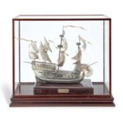A LARGE SILVER MODEL OF THE MARY ROSE, THE FLAGSHIP OF KING HENRY VIII