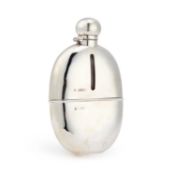 A LARGE EDWARDIAN SILVER AND GLASS HIP FLASK