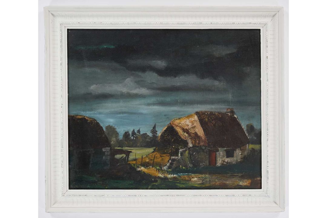 COLUM ROBERT GORE-BOOTH (ANGLO-IRISH 1913-1959) A FARM BUILDING, STORMY SKYS - Image 2 of 3