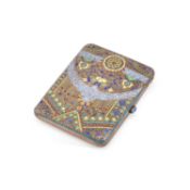 A FINE EARLY 20TH CENTURY RUSSIAN PARCEL-GILT SILVER AND ENAMEL CIGARETTE CASE