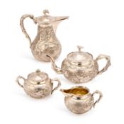 A CHINESE SILVER FOUR-PIECE TEA SERVICE