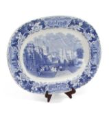 A 19TH CENTURY IMPERIAL STONE 'OLD ENGLAND' BLUE TRANSFER-PRINTED WELL AND TREE PLATTER