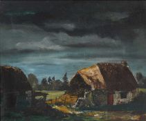 COLUM ROBERT GORE-BOOTH (ANGLO-IRISH 1913-1959) A FARM BUILDING, STORMY SKYS