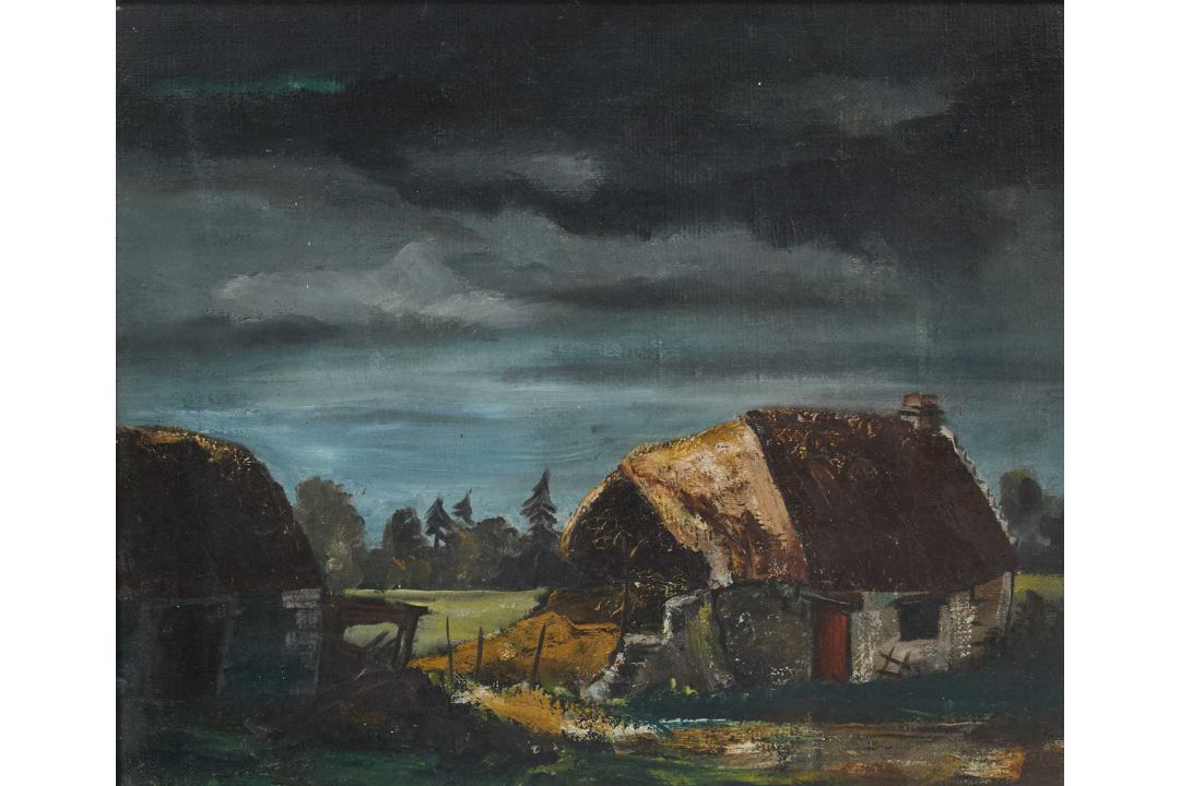 COLUM ROBERT GORE-BOOTH (ANGLO-IRISH 1913-1959) A FARM BUILDING, STORMY SKYS - Image 1 of 3