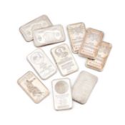 A COLLECTION OF TEN SILVER ONE TROY OUNCE INGOTS