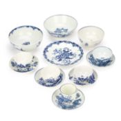 A COLLECTION OF 18TH CENTURY ENGLISH BLUE AND WHITE PORCELAIN