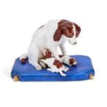 A COPELAND & GARRETT PORCELAIN MODEL OF A SPANIEL AND PUPPIES CIRCA 1840