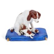 A COPELAND & GARRETT PORCELAIN MODEL OF A SPANIEL AND PUPPIES CIRCA 1840