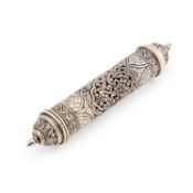 A SILVER SCROLL HOLDER