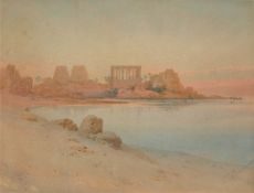 AUGUSTUS OSBORNE LAMPLOUGH RWS (1877-1930) TEMPLE COMPLEX OF PHILAE ON THE NILE, EGYPT
