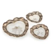 A SET OF THREE VICTORIAN SILVER-MOUNTED GLASS TABLE DISHES