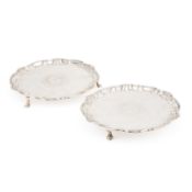 A PAIR OF GEORGE II SILVER SALVERS