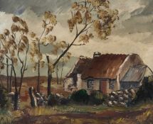 COLUM ROBERT GORE-BOOTH (ANGLO-IRISH 1913-1959) FARM BUILDING IN A LANDSCAPE