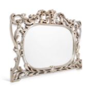 A LARGE MODERN SILVERED OVERMANTEL MIRROR