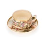 A JAPANESE SATSUMA CUP AND SAUCER CIRCA 1920