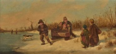 B.A BOOTH AND CLEM. LAMBERT (19TH CENTURY) CHILDREN WITH A SLEIGH NEAR A FROZEN RIVER