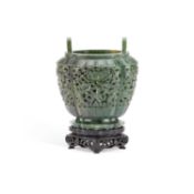 A CHINESE SPINACH JADE CENSER 19TH CENTURY OR EARLIER