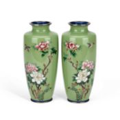 A PAIR OF JAPANESE SILVER WIRE CLOISONNÉ ENAMEL VASES MEIJI PERIOD (1868-1912)