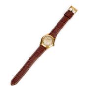 A GENTS GOLD PLATED HENRY MOSER STRAP WATCH