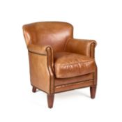 A CONTEMPORARY BROWN LEATHER TUB CHAIR