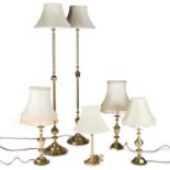 A GROUP OF SIX BRASS LAMPS
