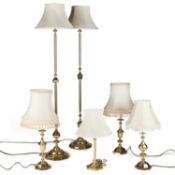 A GROUP OF SIX BRASS LAMPS
