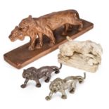 A TERRACOTTA GROUP OF TIGERS SIGNED BONOME, PARIS