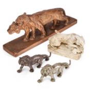 A TERRACOTTA GROUP OF TIGERS SIGNED BONOME, PARIS