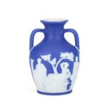 A WEDGWOOD BLUE JASPER COPY OF THE PORTLAND VASE CIRCA 1850