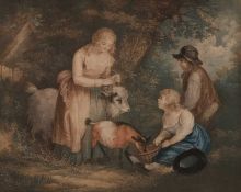 AFTER GEORGE MORLAND (1763-1804) CHILDREN FEEDING GOATS