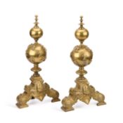 A PAIR OF 19TH CENTURY DUTCH BRASS ANDIRONS
