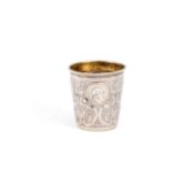 AN UNMARKED SILVER COIN BEAKER PROBABLY 18TH CENTURY