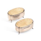 A PAIR OF GEORGE V SILVER AND ENAMEL JEWELLERY BOXES