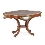 A LOUIS XV STYLE GILT-METAL MOUNTED AND PORCELAIN-MOUNTED WRITING TABLE 19TH CENTURY