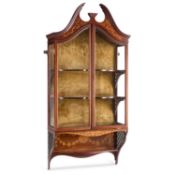 A FINE EDWARDIAN INLAID MAHOGANY HANGING WALL CABINET