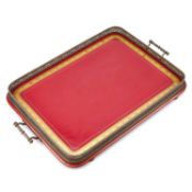 A STEEL AND RED LACQUER TWO-HANDLED TRAY EARLY 20TH CENTURY