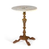 A MARBLE-TOPPED VICTORIAN CAST IRON TABLE
