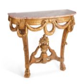 A FRENCH MARBLE-TOPPED AND GILT DEMILUNE CONSOLE TABLE