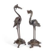 A PAIR OF JAPANESE BRONZE CANDLESTANDS MEIJI PERIOD (1868-1912)