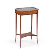AN EDWARDIAN STRING-INLAID MAHOGANY BIJOUTERIE TABLE