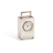 A GEORGE V SILVER MINIATURE CARRIAGE CLOCK